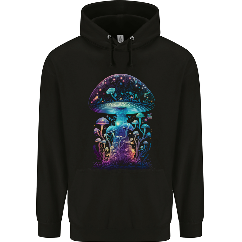 Translucent Fantasy Magic Mushrooms LSD Trippy Mens 80% Cotton Hoodie Black