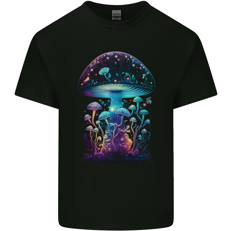 Translucent Fantasy Magic Mushrooms LSD Trippy Mens Cotton T-Shirt Tee Top Black