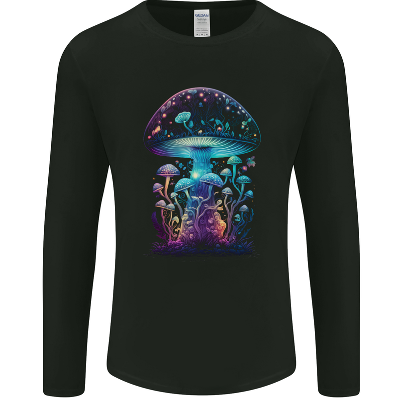 Translucent Fantasy Magic Mushrooms LSD Trippy Mens Long Sleeve T-Shirt Black