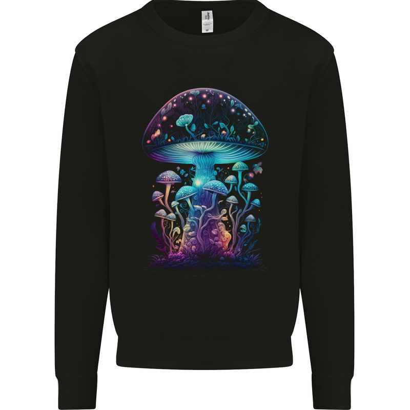 Translucent Fantasy Magic Mushrooms LSD Trippy Mens Sweatshirt Jumper Black