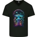 Translucent Fantasy Magic Mushrooms LSD Trippy Mens V-Neck Cotton T-Shirt Black