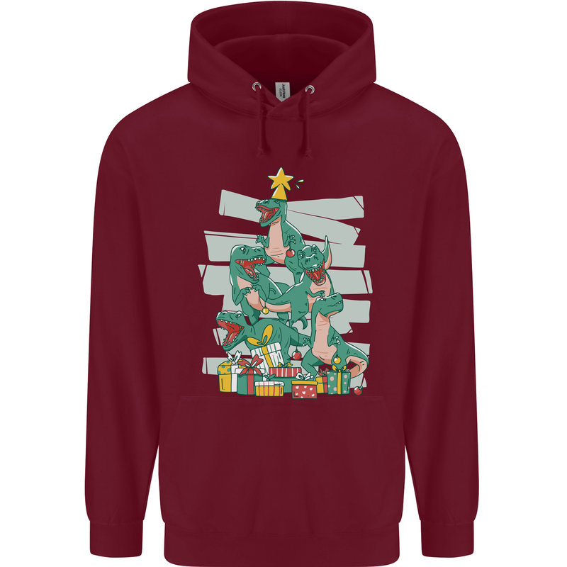 Tree Rex Funny Christmas T-Rex Dinosaur Mens 80% Cotton Hoodie Maroon