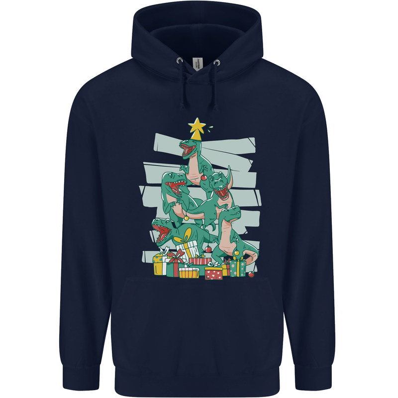 Tree Rex Funny Christmas T-Rex Dinosaur Mens 80% Cotton Hoodie Navy Blue