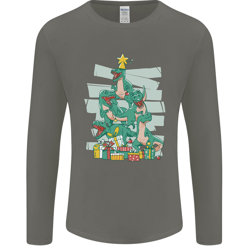 Tree Rex Funny Christmas T-Rex Dinosaur Mens Long Sleeve T-Shirt Charcoal