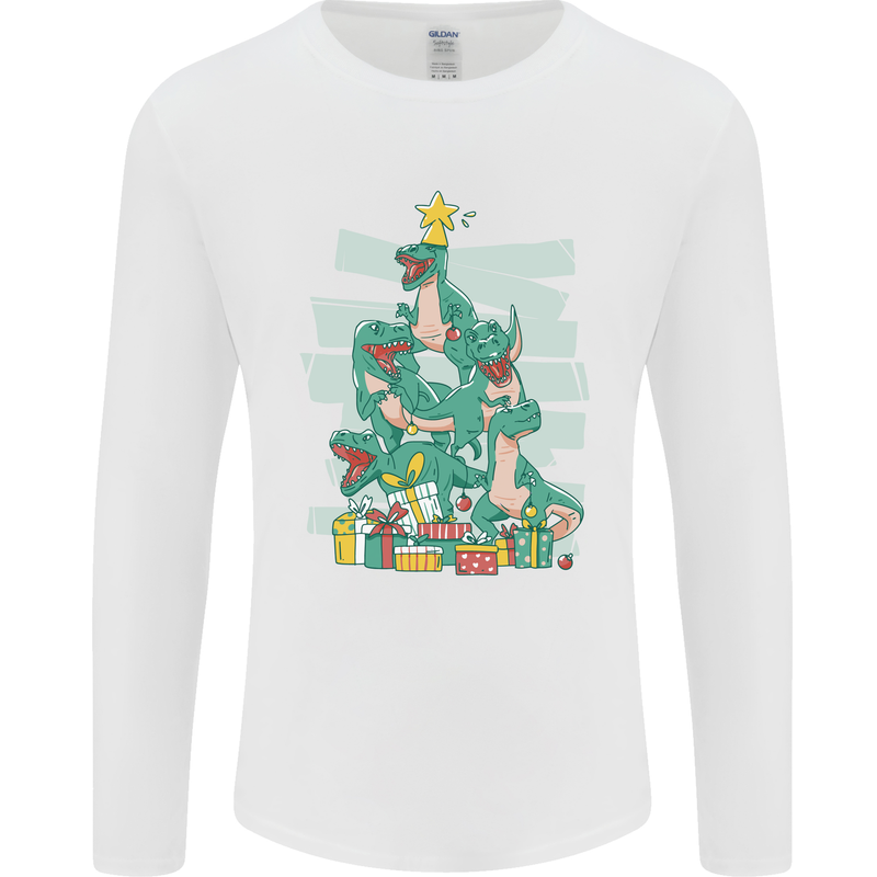 Tree Rex Funny Christmas T-Rex Dinosaur Mens Long Sleeve T-Shirt White