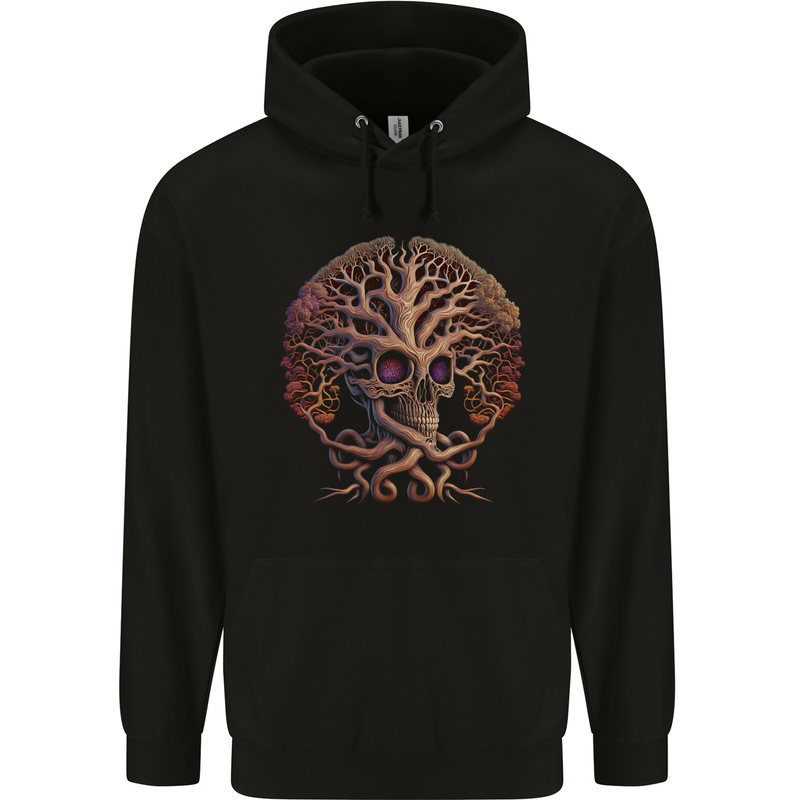 Tree Skull Childrens Kids Hoodie Black