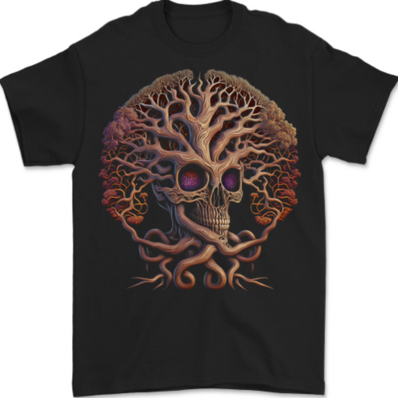 Tree Skull Mens T-Shirt 100% Cotton BLACK