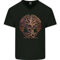 Tree Skull Mens V-Neck Cotton T-Shirt Black