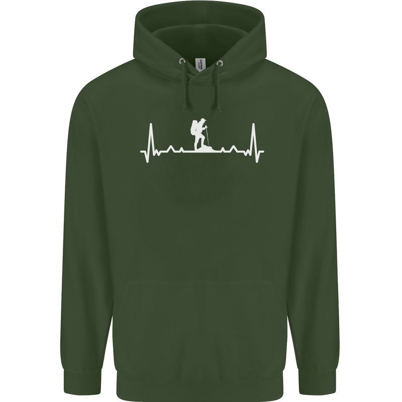 Trekking ECG Walking Rambling Hiking Pulse Childrens Kids Hoodie Forest Green