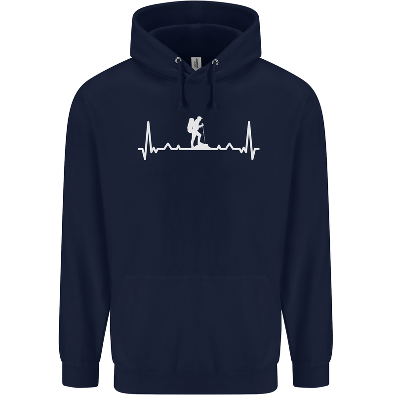 Trekking ECG Walking Rambling Hiking Pulse Childrens Kids Hoodie Navy Blue