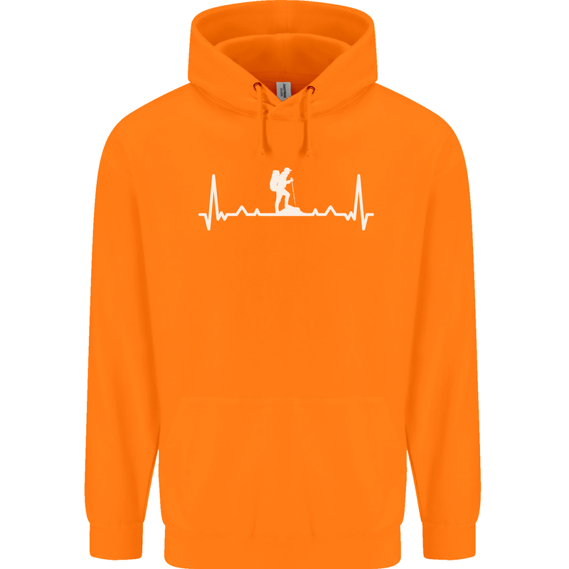 Trekking ECG Walking Rambling Hiking Pulse Childrens Kids Hoodie Orange