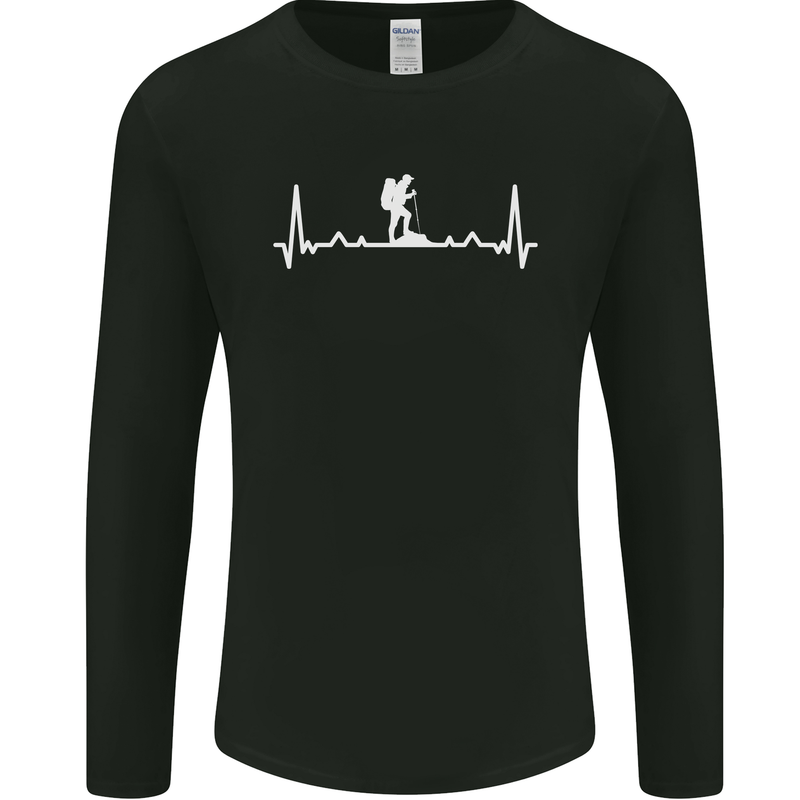 Trekking ECG Walking Rambling Hiking Pulse Mens Long Sleeve T-Shirt Black