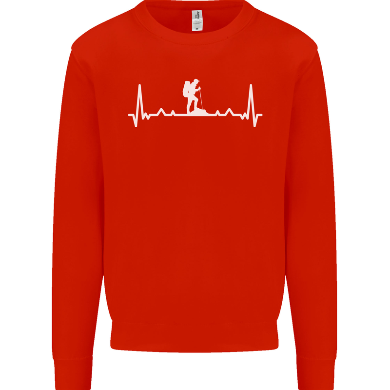 Trekking ECG Walking Rambling Hiking Pulse Mens Sweatshirt Jumper Bright Red
