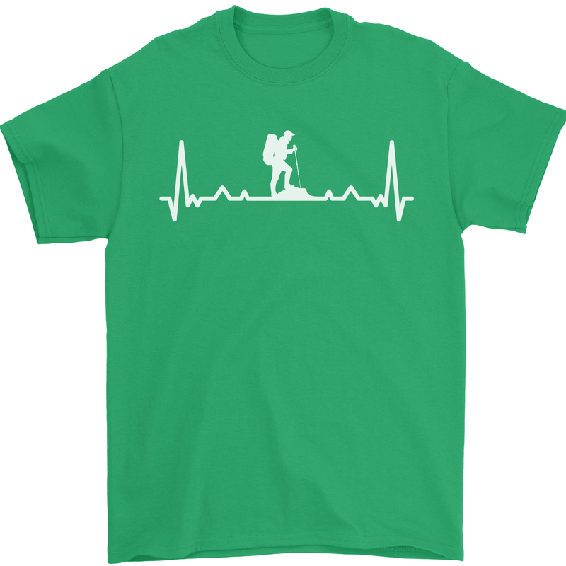 Trekking ECG Walking Rambling Hiking Pulse Mens T-Shirt 100% Cotton Irish Green