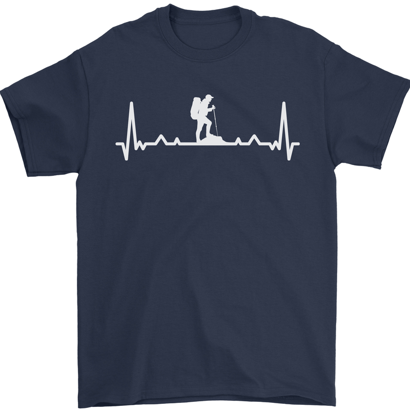 Trekking ECG Walking Rambling Hiking Pulse Mens T-Shirt 100% Cotton Navy Blue