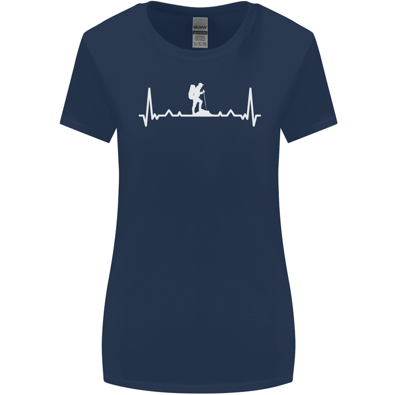 Trekking ECG Walking Rambling Hiking Pulse Womens Wider Cut T-Shirt Navy Blue