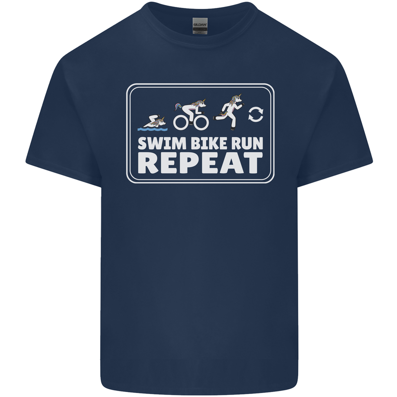 Triathlon Running Swimming Cycling Unicorn Kids T-Shirt Childrens Navy Blue