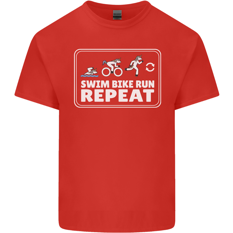 Triathlon Running Swimming Cycling Unicorn Kids T-Shirt Childrens Red