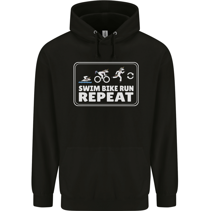 Triathlon Running Swimming Cycling Unicorn Mens 80% Cotton Hoodie Black
