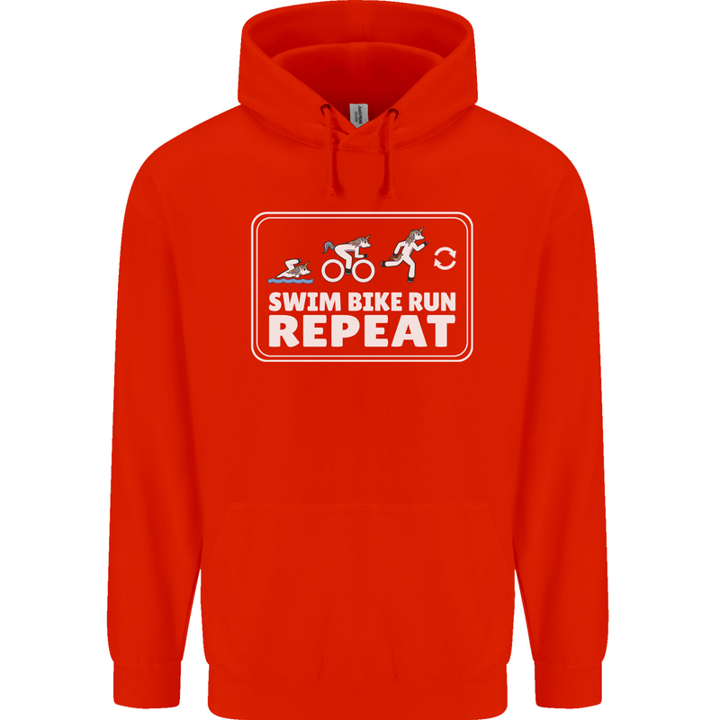 Triathlon Running Swimming Cycling Unicorn Mens 80% Cotton Hoodie Bright Red