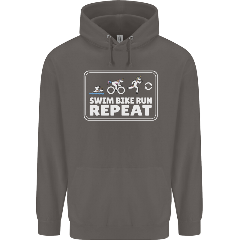Triathlon Running Swimming Cycling Unicorn Mens 80% Cotton Hoodie Charcoal