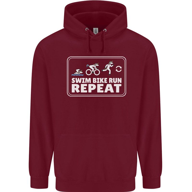 Triathlon Running Swimming Cycling Unicorn Mens 80% Cotton Hoodie Maroon