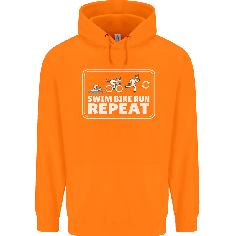 Triathlon Running Swimming Cycling Unicorn Mens 80% Cotton Hoodie Orange