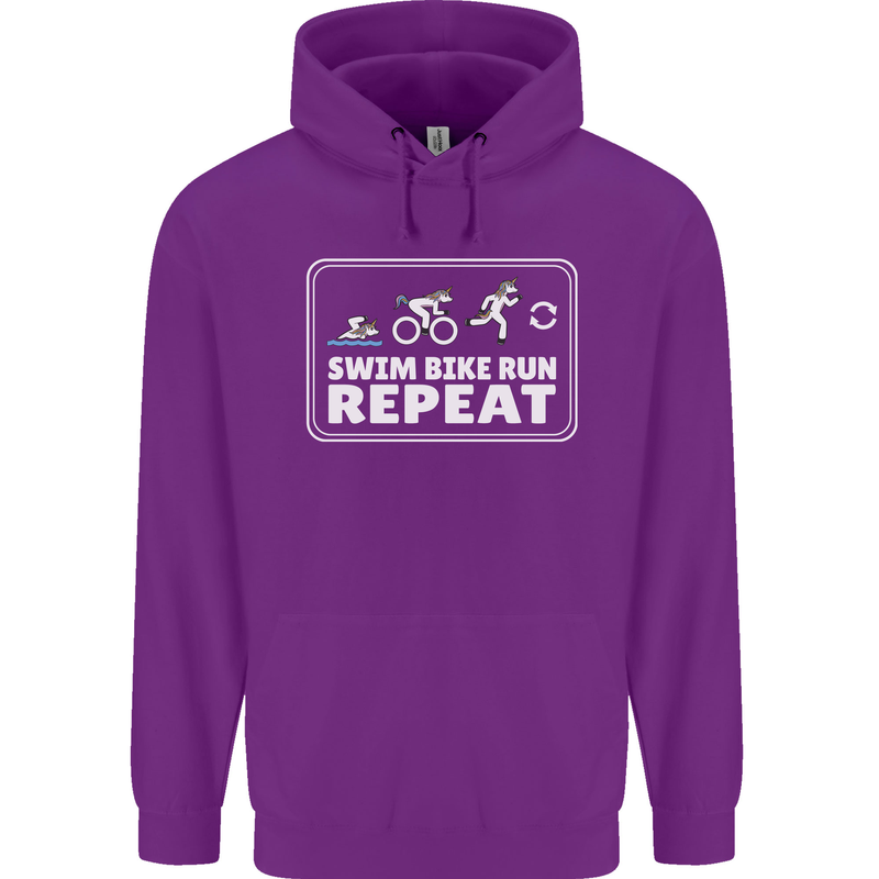 Triathlon Running Swimming Cycling Unicorn Mens 80% Cotton Hoodie Purple