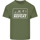 Triathlon Running Swimming Cycling Unicorn Mens Cotton T-Shirt Tee Top Military Green