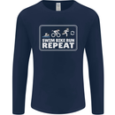 Triathlon Running Swimming Cycling Unicorn Mens Long Sleeve T-Shirt Navy Blue