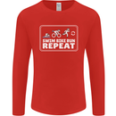 Triathlon Running Swimming Cycling Unicorn Mens Long Sleeve T-Shirt Red