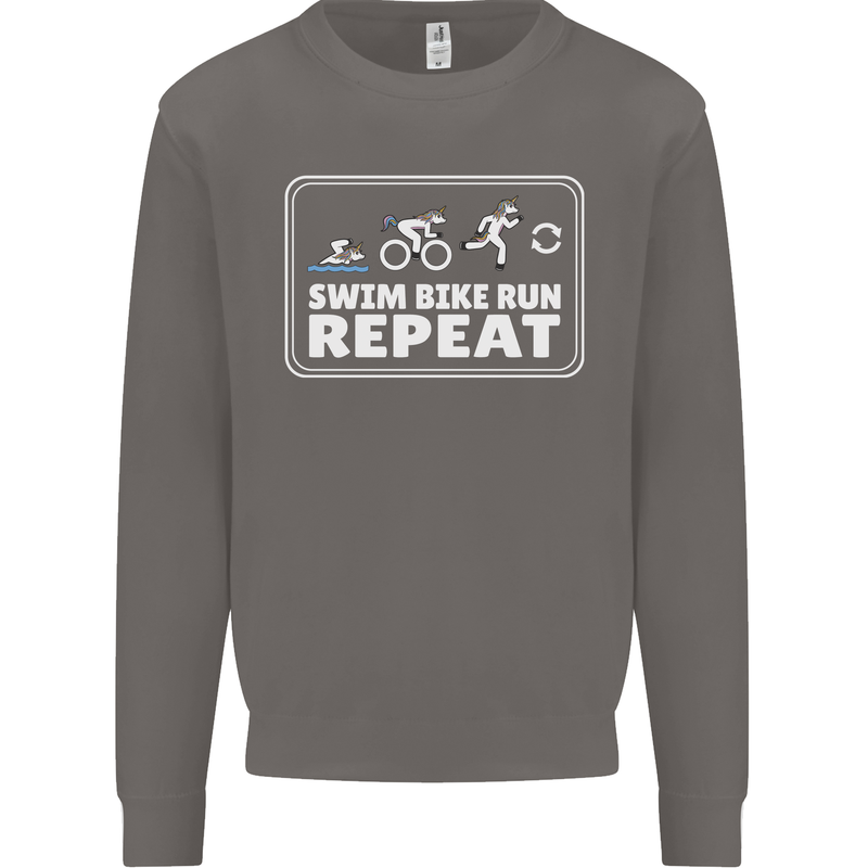 Triathlon Running Swimming Cycling Unicorn Mens Sweatshirt Jumper Charcoal