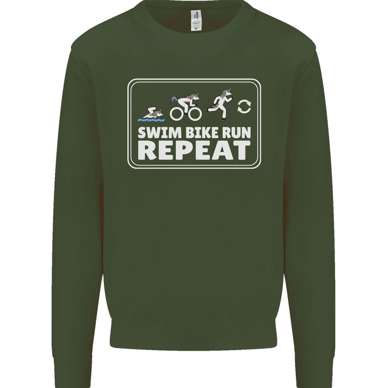 Triathlon Running Swimming Cycling Unicorn Mens Sweatshirt Jumper Forest Green