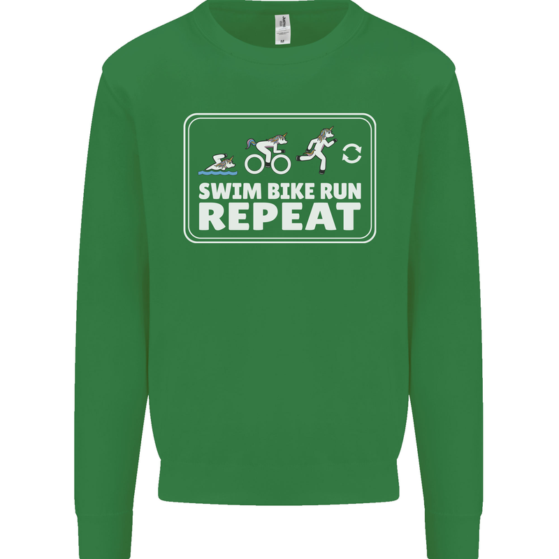 Triathlon Running Swimming Cycling Unicorn Mens Sweatshirt Jumper Irish Green