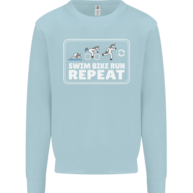 Triathlon Running Swimming Cycling Unicorn Mens Sweatshirt Jumper Light Blue
