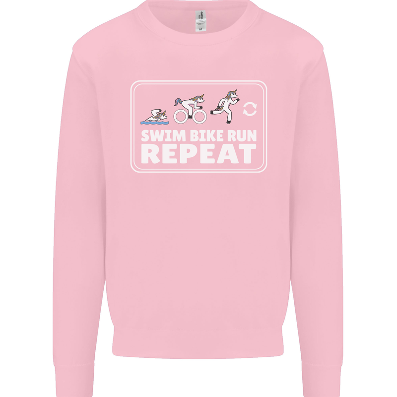 Triathlon Running Swimming Cycling Unicorn Mens Sweatshirt Jumper Light Pink