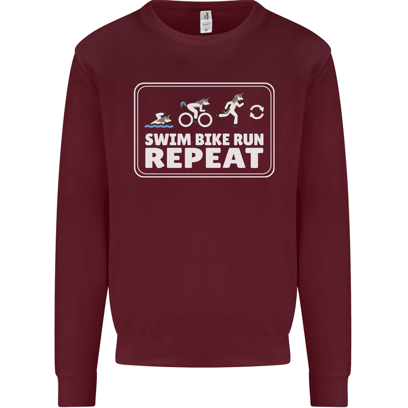 Triathlon Running Swimming Cycling Unicorn Mens Sweatshirt Jumper Maroon