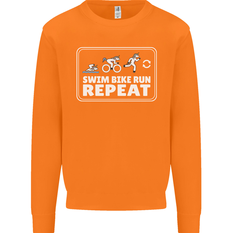 Triathlon Running Swimming Cycling Unicorn Mens Sweatshirt Jumper Orange