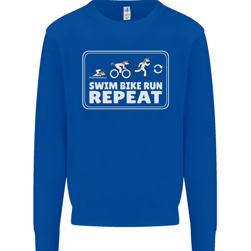 Triathlon Running Swimming Cycling Unicorn Mens Sweatshirt Jumper Royal Blue