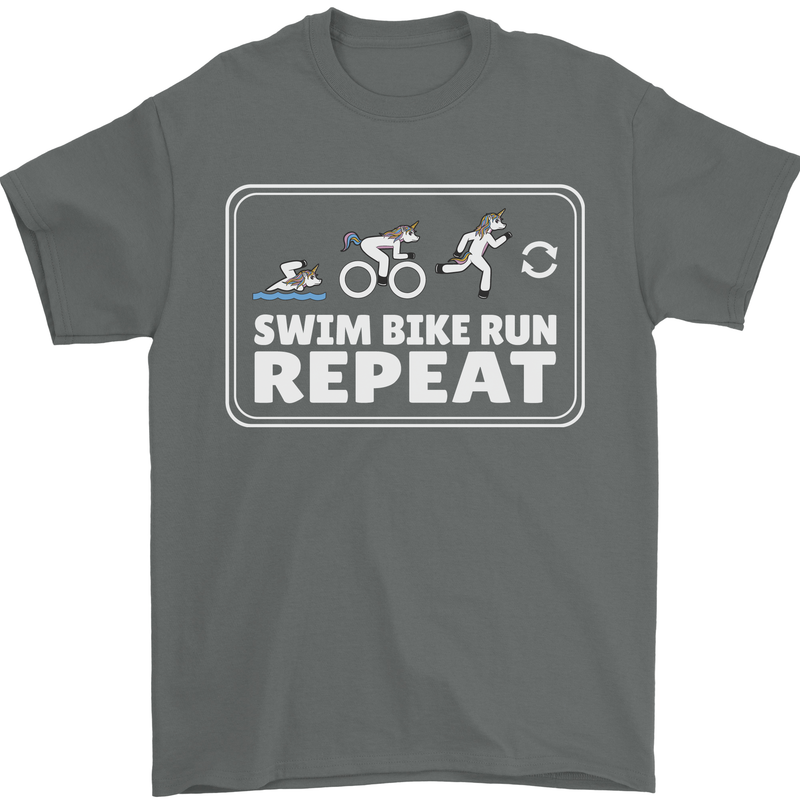 Triathlon Running Swimming Cycling Unicorn Mens T-Shirt 100% Cotton Charcoal