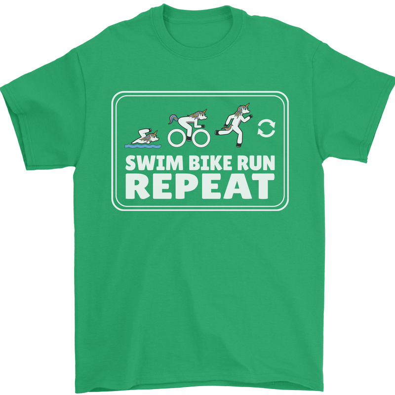 Triathlon Running Swimming Cycling Unicorn Mens T-Shirt 100% Cotton Irish Green
