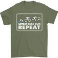 Triathlon Running Swimming Cycling Unicorn Mens T-Shirt 100% Cotton Military Green