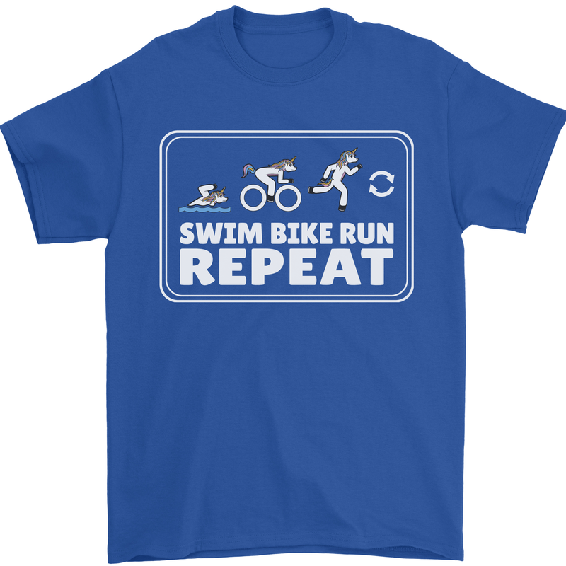 Triathlon Running Swimming Cycling Unicorn Mens T-Shirt 100% Cotton Royal Blue