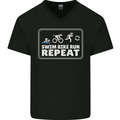 Triathlon Running Swimming Cycling Unicorn Mens V-Neck Cotton T-Shirt Black