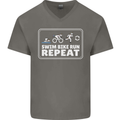 Triathlon Running Swimming Cycling Unicorn Mens V-Neck Cotton T-Shirt Charcoal