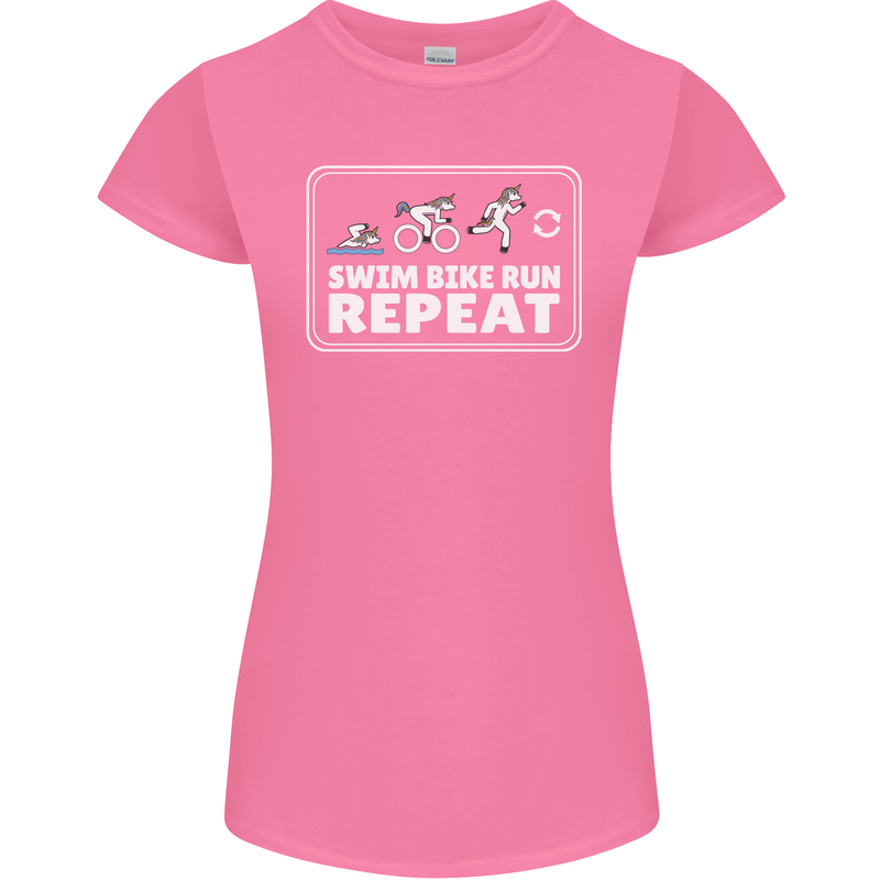 Triathlon Running Swimming Cycling Unicorn Womens Petite Cut T-Shirt Azalea