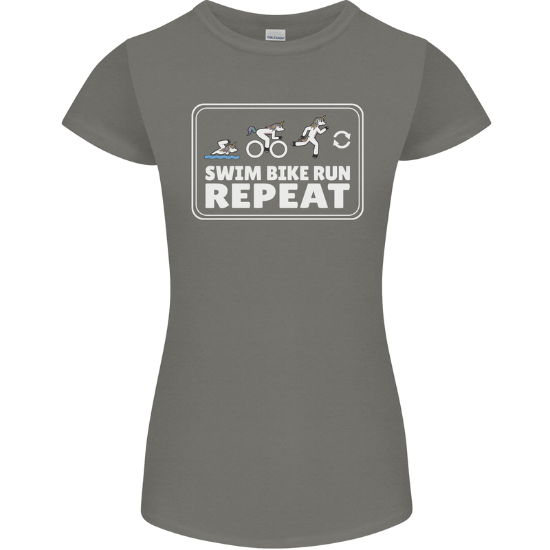 Triathlon Running Swimming Cycling Unicorn Womens Petite Cut T-Shirt Charcoal