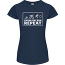 Triathlon Running Swimming Cycling Unicorn Womens Petite Cut T-Shirt Navy Blue