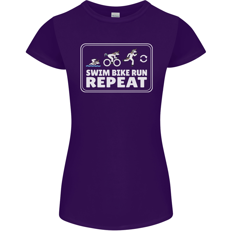 Triathlon Running Swimming Cycling Unicorn Womens Petite Cut T-Shirt Purple