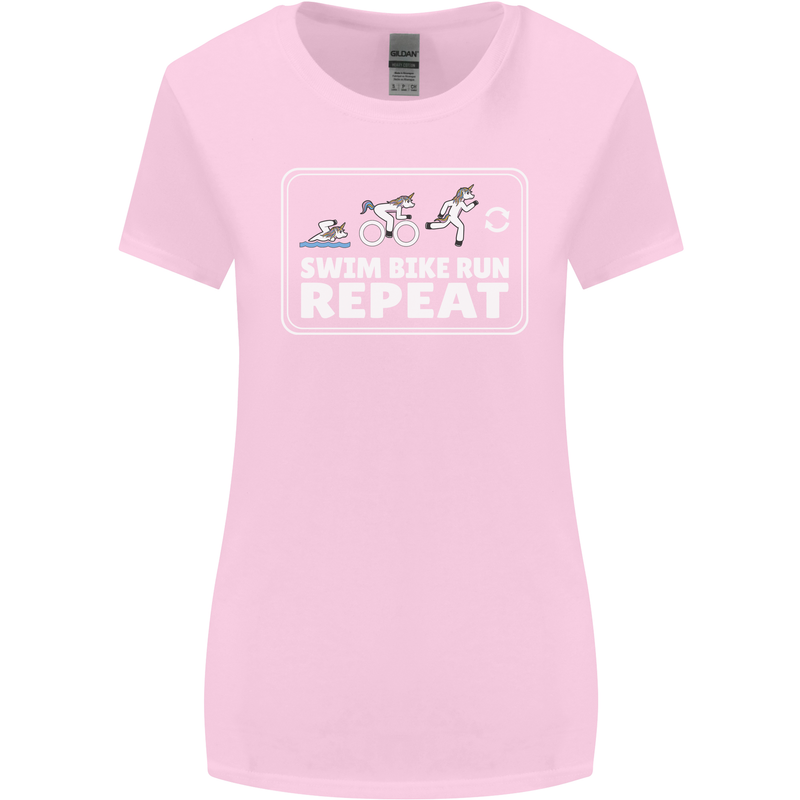 Triathlon Running Swimming Cycling Unicorn Womens Wider Cut T-Shirt Light Pink